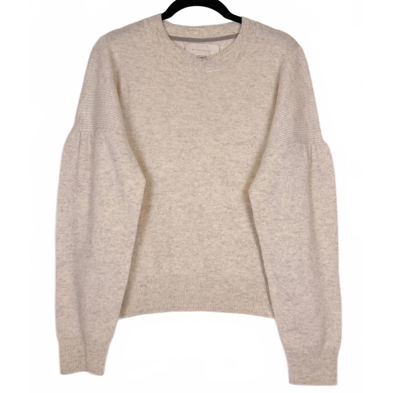 Brochu Walker Desy Crew 100% Cashmere Sweater Almond Melange Beige Wool Small